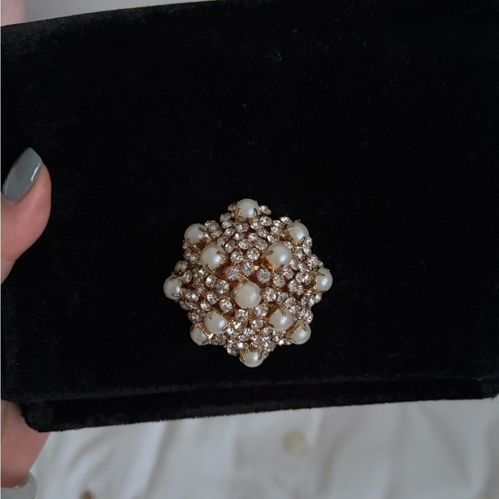 Ted Baker Black Velvet Crossbody Bag with Pearl Cluster Accent - Picture 2 of 6